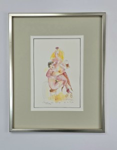 Kotewicz Hanna / Dama nie rozstaje się ze swoją torebką   /akwarela-piórko / 45 x 36 /  