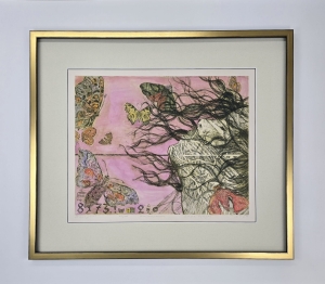 Purzycka Edyta / W motylach  / grafika - akwarela / 74 x 64 