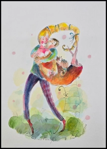 Kotewicz Hanna/  Układ  milosny  /akwarela-piórko / 48 x 40     