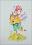 Kotewicz Hanna/  Szczęście na kółkach  / akwarela-piórko / 48 x 40      