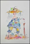 Kotewicz Hanna/  Gotowa na wycieczkę  /akwarela-piórko / 53 x 43         